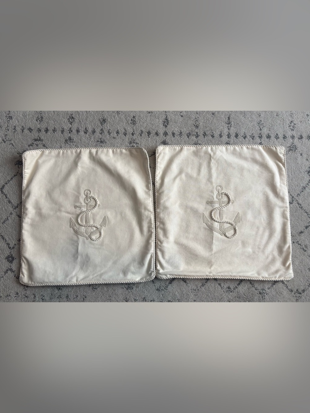 Ralph Lauren Nautical Anchor Pillow Covers with Rope Piping- Set of 2